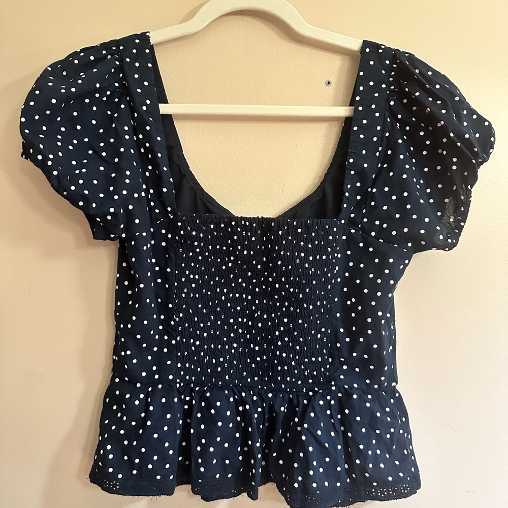 Hollister Navy Polka Dot Peplum Top - Picture 11 of 12
